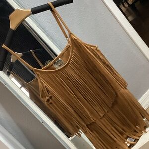 Vocal Tan Fringe Sleeveless top - size M